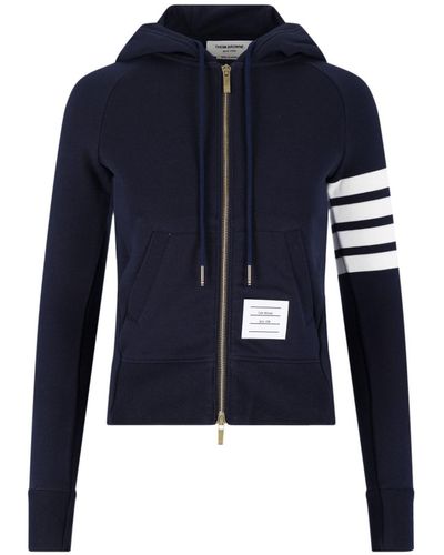 Thom Browne Zip Hoodie '4-bar' - Blue