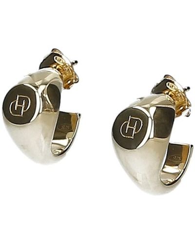 Dheygere Small Monogram Hoop Earrings - White