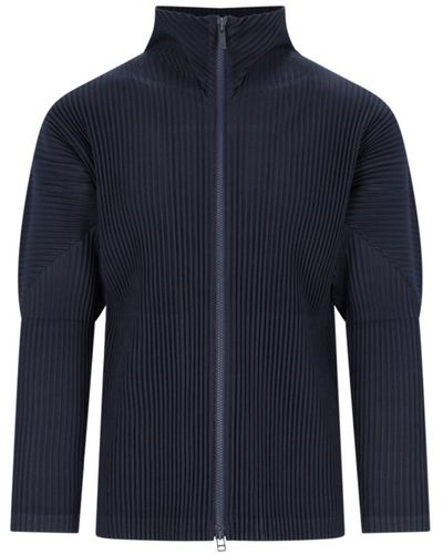 HOMME PLISSÉ Pleated Zip Sweatshirt - Blue