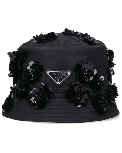 Prada Sequins Detail Bucket Hat - Black