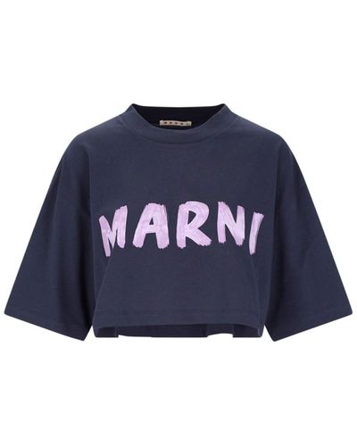 Marni T-Shirt Crop Logo - Blu