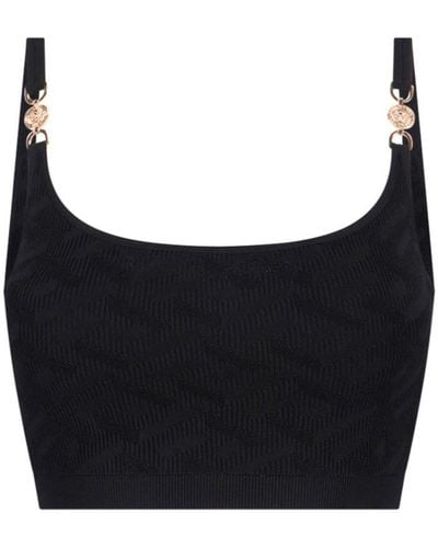 Versace 'la Greca' Knitted Cropped Top - Black