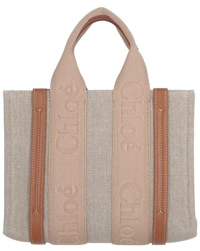 Chloé 'woody' Small Tote Bag - Natural