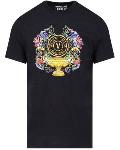 Versace 'vemblem Garden' Print T-shirt - Black