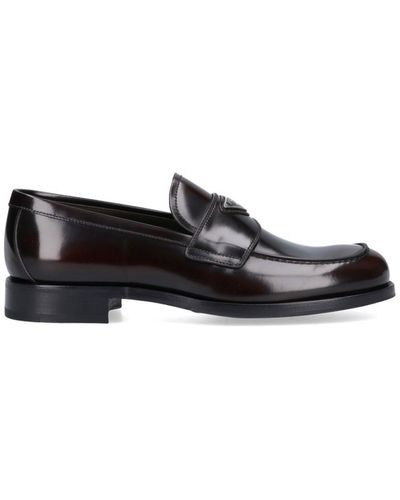 Prada Logo Plaque Leather Loafers - Black