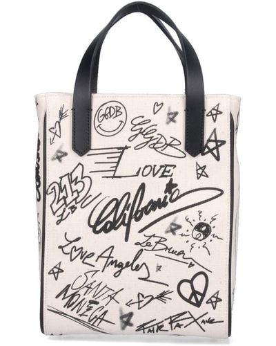 Golden Goose Borsa Tote Mini "Graffiti" - Bianco