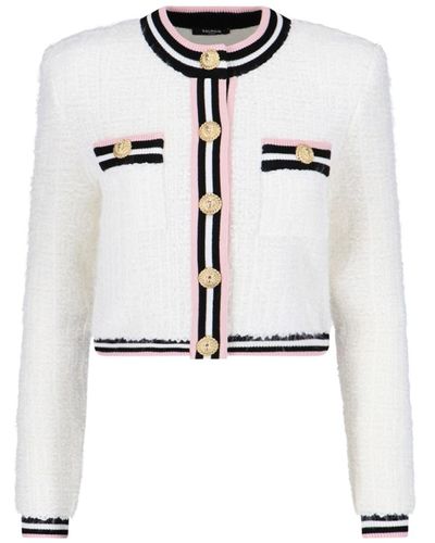 Balmain Cardigan In Tweed - Bianco