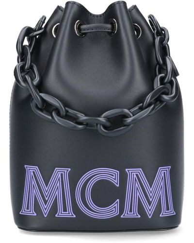 MCM Logo Bucket Bag - Black