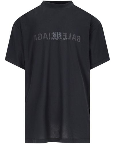 Balenciaga Oversized "mirror" Logo T-shirt - Black