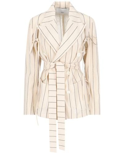 Setchu Pinstriped Double-breasted Blazer - White