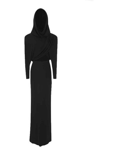 Saint Laurent Long-sleeved Hooded Dress - Black