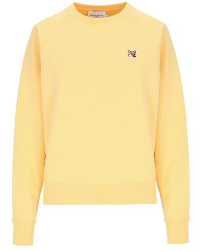 Maison Kitsuné 'fox Head Patch' Crew Neck Sweatshirt - Yellow
