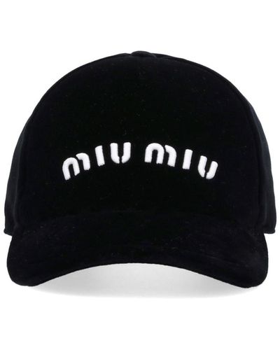 Miu Miu Cappello da baseball in denim con logo - Nero