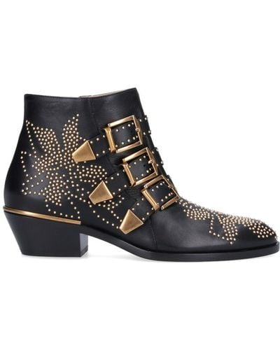 Chloé Boots Susanna Nappa Leather Black Rivets Gold