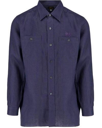 Needles Camicia In Lino "Work Shirt" - Blu