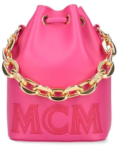MCM Logo Bucket Bag - Pink