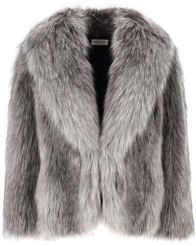 Saint Laurent Faux Fur Coat - Grey