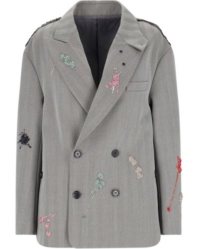 Undercover Double-breasted Embroidery Blazer - Grey