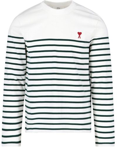 Ami Paris Logo Striped T-shirt - White