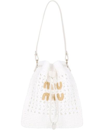 Miu Miu Crochet Bucket Bag - White
