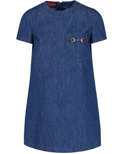 Gucci Denim Mini Dress With Snaffle - Blue