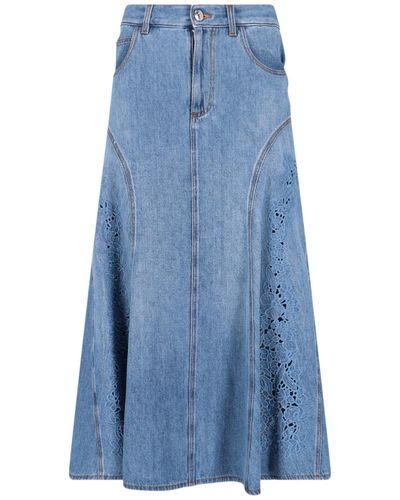 Chloé Embroidery Midi Skirt - Blue