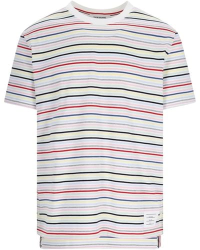 Thom Browne T-Shirt A Righe Polo - Bianco