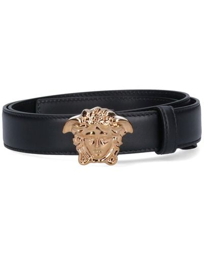 Versace Leather Stitched Profile Belts E Braces - Black