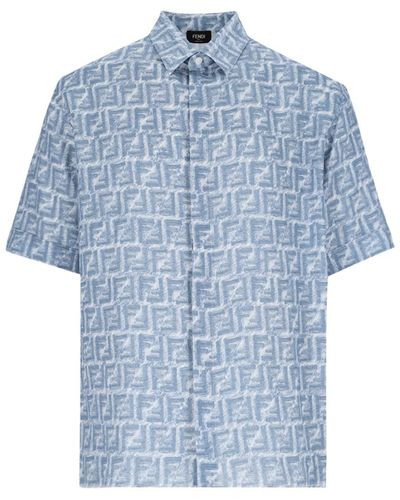 Fendi 'ff' Linen Shirt - Blue