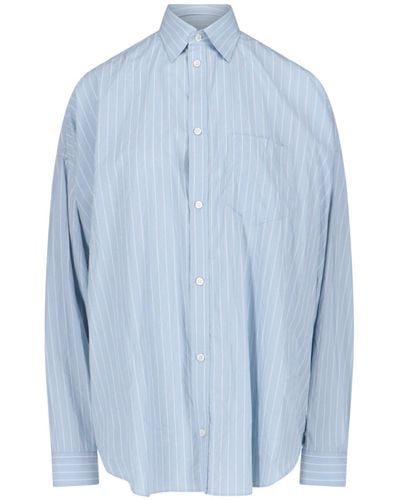 Balenciaga Camicia Oversize Logo Retro - Blu