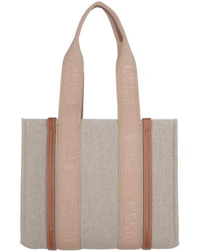 Chloé 'woody' Midi Tote Bag - Natural