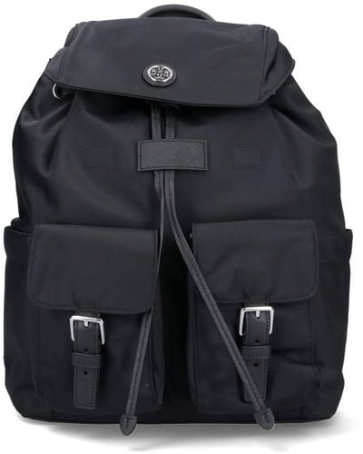 Tory Burch Nylon Flap Backpack - Black