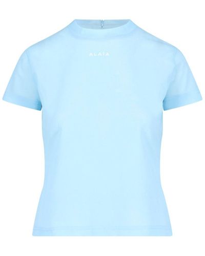 Alaïa T-Shirt Slim Logo - Blu