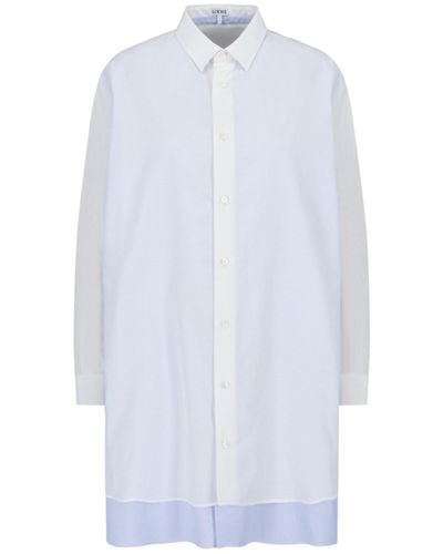 Loewe Double Layer Shirt Dress In Cotton And Silk - White