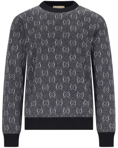 Gucci 'Gg' Jacquard Sweater - Gray