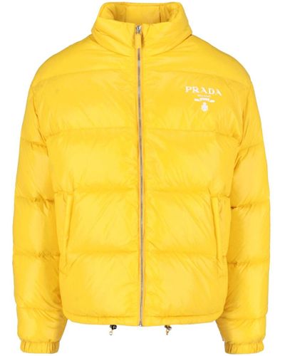 Prada Down Jacket With Logo - Yellow