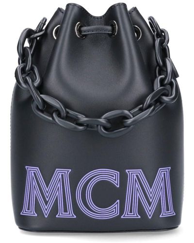 MCM Logo Bucket Bag - Blue