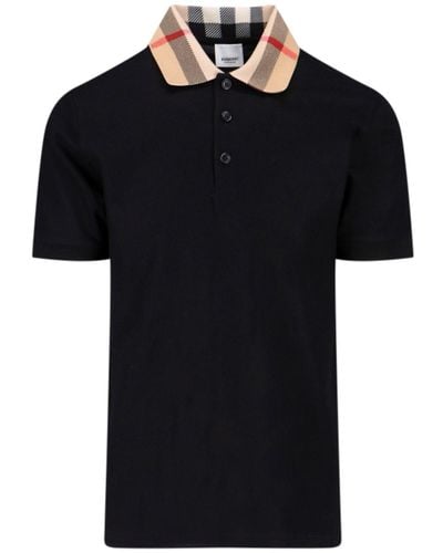 Burberry Check Collar Polo Shirt - Black