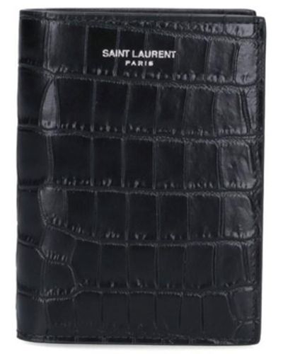 Saint Laurent Portafoglio Bi-Fold Coccodrillo - Nero