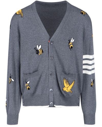 Thom Browne 'birds And Bees' Cardigan - Blue