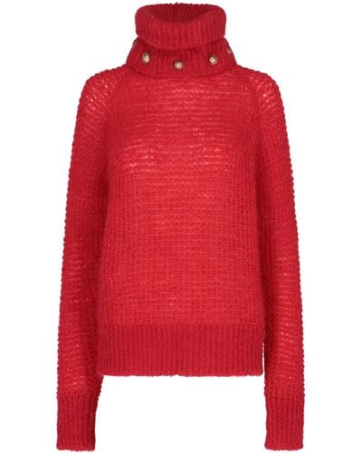 Balmain Buttoned Collar Sweater - Red