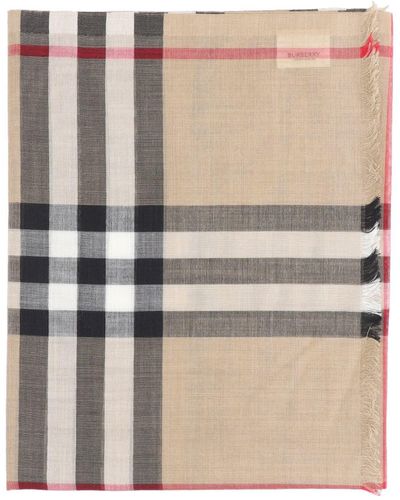 Burberry 'check' Wool And Silk Scarf - White