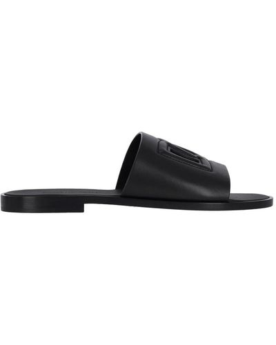 Dolce & Gabbana Slide Leather Sandals - Black