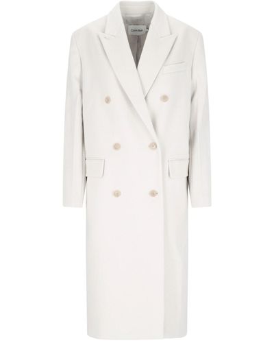 Calvin Klein Long Double Breasted Coat - White
