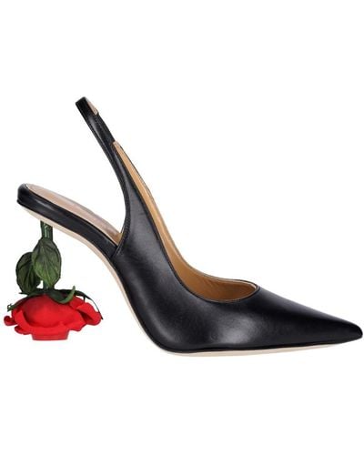 Loewe Rose Pointed-toe Leather Slingback Heels - Black