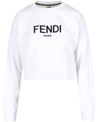 Fendi Felpa Crop Logo - Bianco