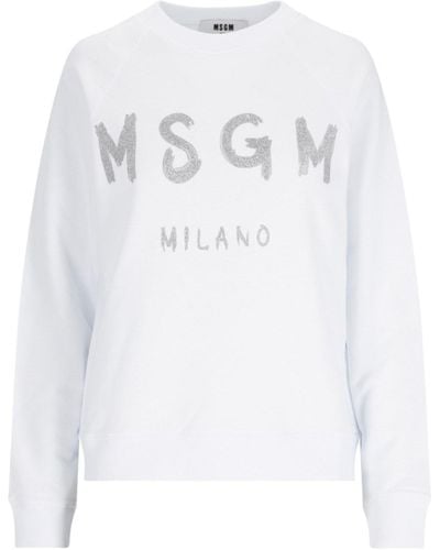 MSGM Felpa Girocollo Logo - Bianco