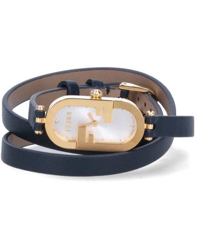 Fendi Orologio o'lock vertical in acciaio inossidabile e pelle - Blu