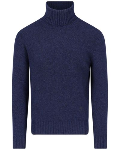 Ami Paris Melange Effect Cashmere Turtleneck Sweater - Blue