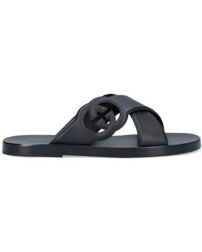 Gucci Sandalo Slider Con Incrocio GG - Nero